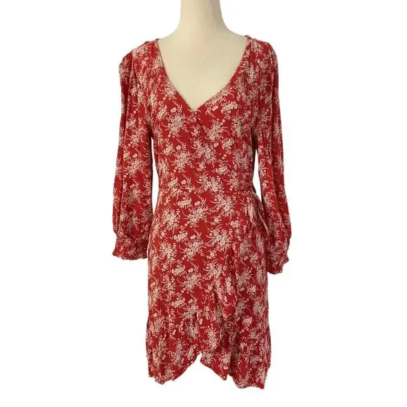 American Eagle Outfitters | Dresses | American Eagle Outfitters Red Floral Wrap  Around Dress Womens Sz Medium 526 | Poshmark